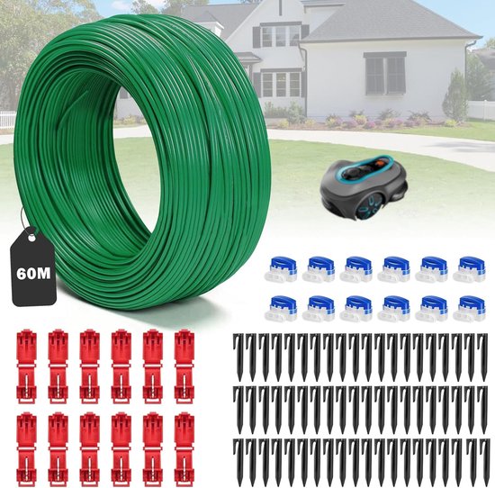 Robotic Lawnmower Set Limit Cable - 60/100/120 m Bounding Wire - Incl. Ground Anchors en Cable Connectors - Bounding Cable voor Husqvarna, Worx, Gardena & Meer - 60 m van Merkloos	