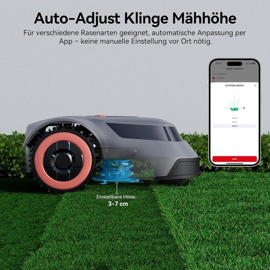 Robotmaaier 800 m² met App Bediening, Intelligente Maaihoogte, 45% Helling, Stil & Automatisch | Draadgebonden Precisie Mapping | 60 × 42 × 25 cm van WORX
