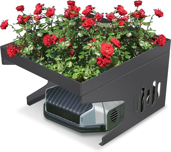 Robotmaaier Garage Dak - 70 x 60 x 43 cm - Metalen Overkapping - Regenhoes & Zonbescherming - Met Plantenbak - Weerbestendig - Voor de Meeste Robotmaaiers - Antraciet - NAIZY van Merkloos	