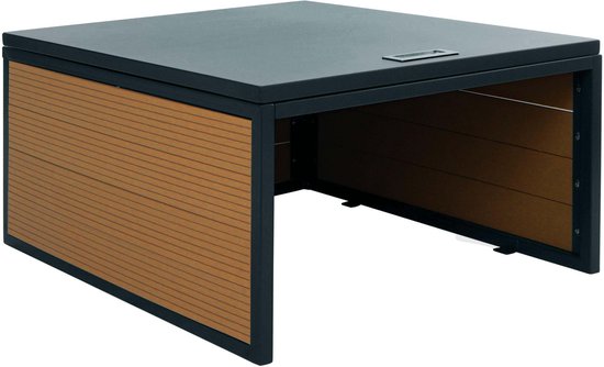 Robotmaaier garage met deksel MCW-L45, overkapping voor grasmaaier, WPC metaal 35x60x70cm ~ eiken look van Monzana