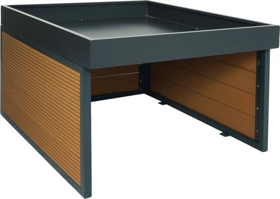 Robotmaaier garage met plantenbak MCW-L45, overkapping voor grasmaaier, WPC metaal 40x60x73cm ~ eiken look van Mendler
