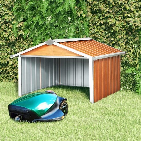 Robotmaaier Garage - Opbergbox Maaier - Bescherming Tuinmachine - Gegalvaniseerd Staal - 92x97x63 cm - Bruin
