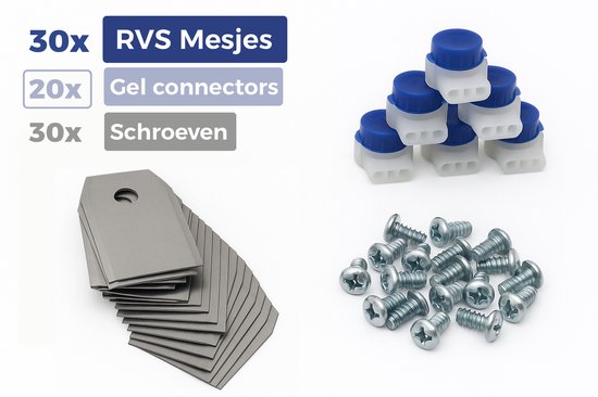 Robotmaaier Mesjes Set (30x) met Schroeven en Gel Connectoren (20x) en schroeven (30x) - Voordeelset van Merkloos	