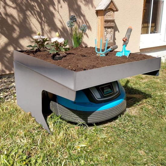 Robotsmaaier Garage met Plantenbak van Roestvrij Staal - Weerbestendige Schuilplaats
