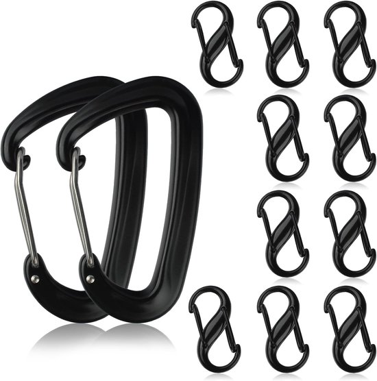 Robust Aluminium Carabiners - 12Pcs Kleine Metaal Dubbele Carabiners - Antiseptisch Zwarte Sleutel Carabiners - Algemeen 12KN Carabiner Lichtgewicht voor Buiten - Klimmen en Kamperen van Merkloos	