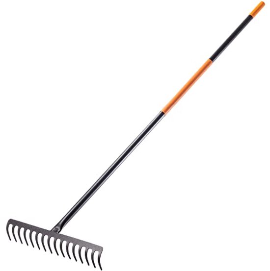Robuste metalen tuinhark met lange steel voor gazon en bladeren - 16 tanden, 154,5 cm