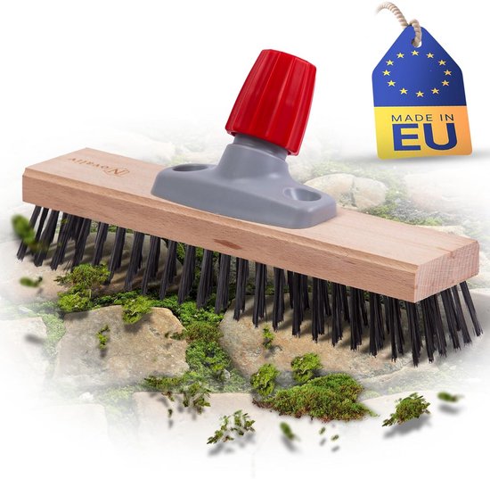 Robuuste draadbezem met metalen borstelharen en schraperrand - voor reinigen straatstenen, terrassen en voegen, ook geschikt als pizzaborstel van Merkloos	