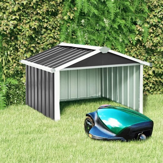 Robuuste Garage voor Robotmaaier met Zadeldak - Zon- en Regenbescherming - Antraciet Verzinkt Staal