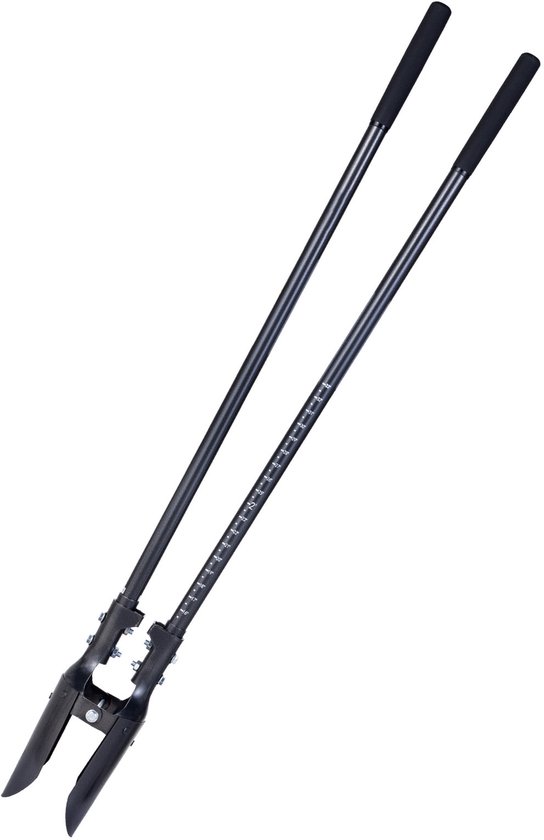 Robuuste grondboor voor paalgaten, 57,5 inch lang koolstofstalen handvat, handmatige grondboor met schaalverdeling en metalen blad voor tuin- en buitengebruik van Merkloos	