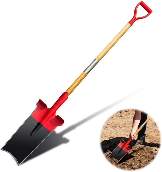 Robuuste spade met wortelzaag, 142 cm lange tuinspade voor moeiteloos graven, ideaal voor het snijden en doorbreken van wortels in zware grond, met brede voetsteun voor extra stabiliteit