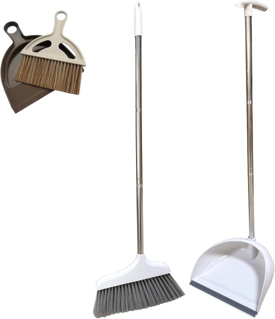 Roellgs Broom Dustpan Set Windproof Vertical Long Handle Broom Kit Dustpan Set Household Cleaning Sweeper with Desktop Mini Broom van Merkloos	