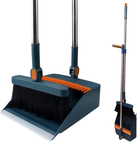 Roellgs Broom Dustpan Set with Comb Teeth Windproof Vertical Long Handle Broom Kit for Household Cleaning and Sweeping van Merkloos	
