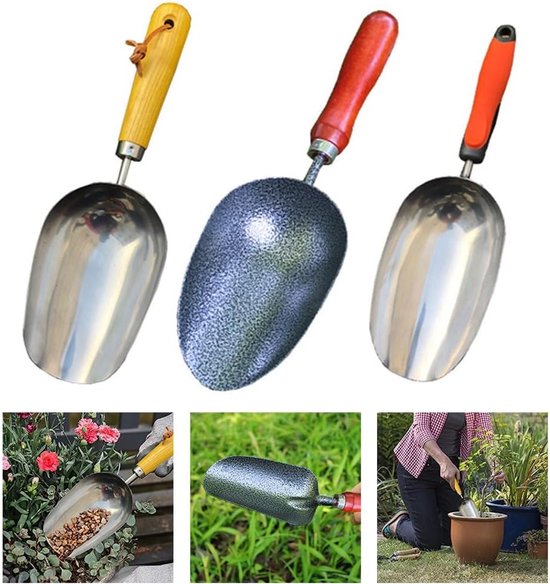 Roestbestendige tuinbouw potschep - premium roestvrijstalen kom + massief ashouten handvat voor efficiënte planten, verpotten en compostoverdracht van Merkloos	