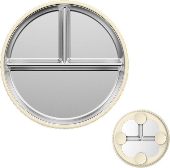 Roestvrij stalen gedeelde plaat - roestvrij staal zuignap - gedeelde kinderborden - camping eetstray (crèmekleurig) van Eco Rascals