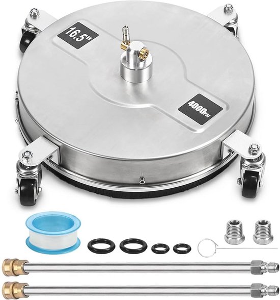Roestvrij Stalen Hogedrukreiniger 1/4 Inch 4000 PSI Vloerreiniger met 4 Wielen van Merkloos	