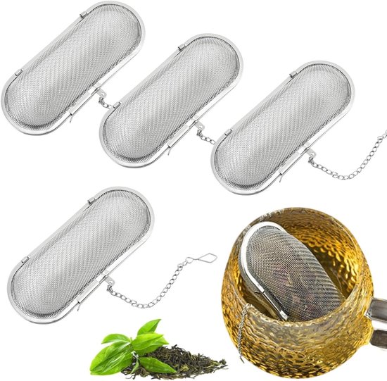 Roestvrijstalen bal mesh theefilter - 4 stuks kruiden - herbruikbaar thee-ei filter - thee-accessoires met ketting - voor specerijen - losse roos - koffie van Merkloos	