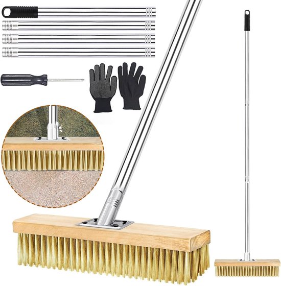 Roestvrijstalen draadbezem met telescoopsteel (30-150 cm) - Robuuste schrobber tegen mos, onkruid en algen van Kinzo