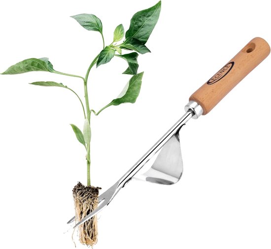 Roestvrijstalen onkruid- en wortelbestrijdingsschop met houten handvat - Handmatige tuinieroplossing voor elk type onkruid van Merkloos	