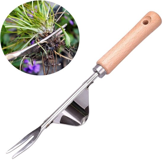 Roestvrijstalen Onkruidsteker – Met Houten Handvat – Handmatig Onkruid Wieden – 31.2x4.8cm - 1stuk van Merkloos	