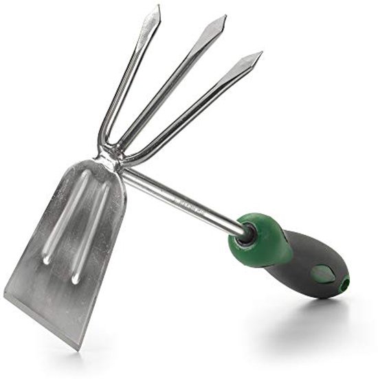 Roestvrijstalen schoffel en cultivator voor tuinieren - handgereedschap met buigbestendige vork en mes - roestbestendige afwerking - ergonomisch handvat van Merkloos	