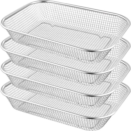 Roestvrijstalen tuinzeef set van 4, ideaal voor compost, aarde, zand en stenen, 33,5 × 25 × 6 cm, 6 mm maaswijdte