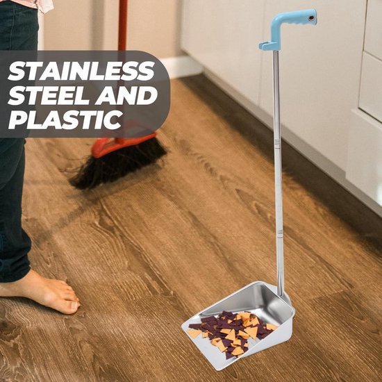 Roestvrijstalen veegschep metalen veegschep robuuste veegschep met lange handgreep staande veegschep voor thuis keuken kantoor en winkellobby van Merkloos	