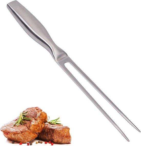 Roestvrijstalen Vleesvork van 27 cm voor Steaks, Geroosterd Vlees en Groenten, Ideaal voor Grillen en Bakken, Lange Tanden voor Makkelijk Draaien en Vastpakken