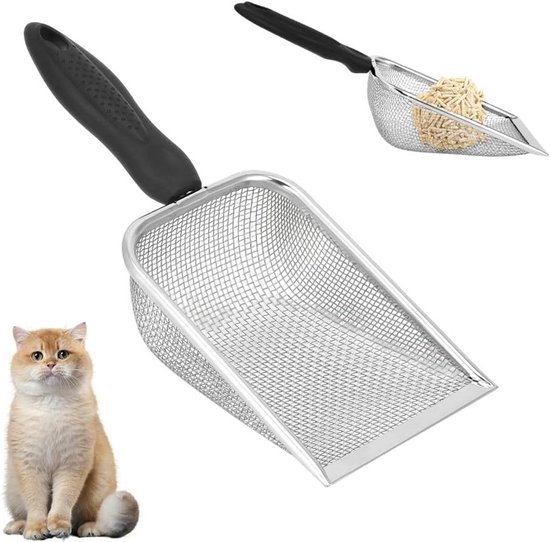 Roestvrijstalen Zeef met Comfortabele Grip voor Compost, Kattenbakvulling en Tuinaarde - 2 x 2 mm Mesh Zeef voor Thuisgebruik