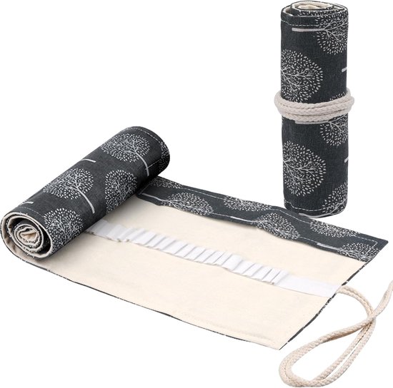 Roll-Up Pencil Case - 36 Holes Canvas Pen Roll - Portable Pencil Roller Case - Pen Pencil Case Roll Up - Pencil Holder voor Studenten - Kunstenaars - Schilders - Grijs - Casual van Merkloos	