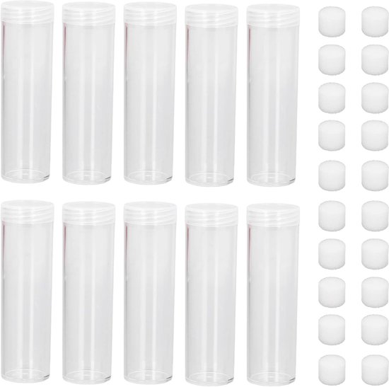 Ronde Heldere Coin Storage Tube - Plastic Coin Tubes - Coin Collectie met Cushion Sponge voor 25mm/0.98in Munten van WERTYU.
