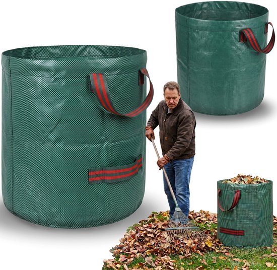 Ronde tuinzak met handvatten, mand voor bladeren en gras, opvouwbaar 45x38 cm 60L van Merkloos	