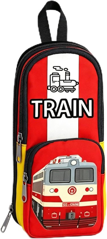 rood, geel, grote capaciteit, creatieve trein vorm, pennenzak, studenten draagbare schrijfwaren, opbergtas, multifunctionele etui voor kinderen, geschenken, opening van de schooltijd