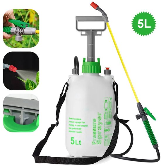 RosaBloom Handmatige Drukspuit - 5 Liter - Tuinsproeier & Plantenspuit - Onkruidspuit - Continu Spuitfunctie - Wit/Groen