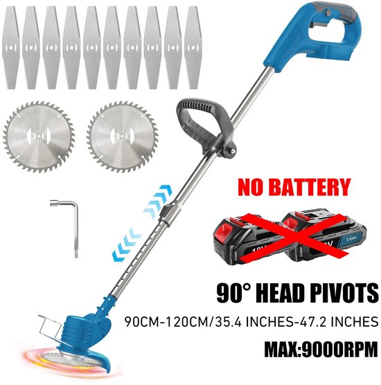 RosaBloom Professionele Accu Strimmer – 90° Kantelbaar – Telescopische Grastrimmer & Bosmaaier – Krachtige 9000 RPM Motor – Blauw