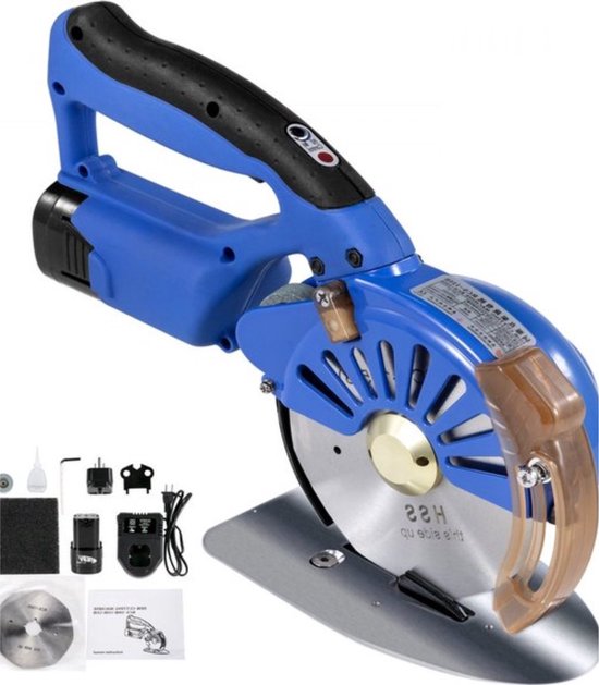 Roterende Snijder - Elektrische Schaar - Professioneel Cirkelzaag - voor het Snijden van Stof, Katoen, Leer, Ambachten - Draadloze doe-het-zelf-Gereedschappen voor Patchwork - 125 mm Snijbladen - Blauw van Merkloos	