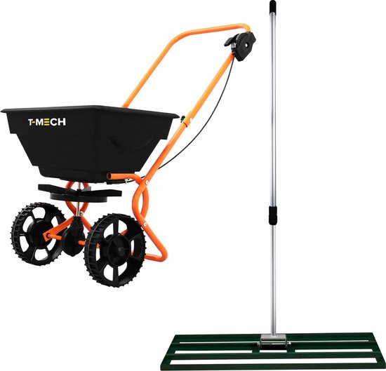 Roterende Strooiwagen & 100 cm Gazon Leveling Hark – Groen van Merkloos	