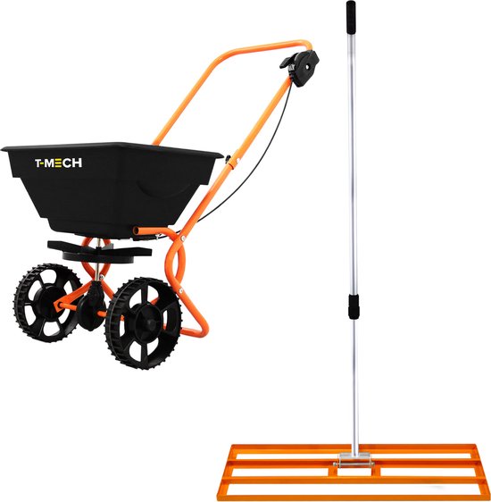Roterende Strooiwagen & 100 cm Gazon Leveling Hark – Oranje van VONROC
