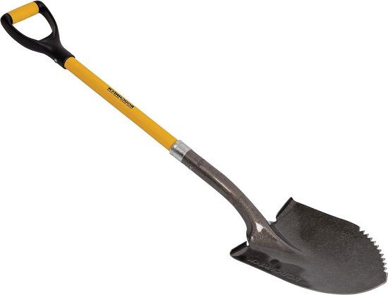 Roughneck Lange Handled Schop - Scherpe Gekartelde Rand - Rond Zwart-Geel. Shoval