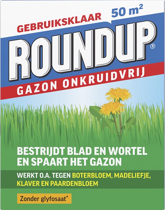 ROUNDUP® Gazon Onkruidvrij 1kg - Bestrijdt blad en wortel en spaart het gazon - Werkt tegen o.a. botterbloem, madeliefjes, klaver en paardenbloem