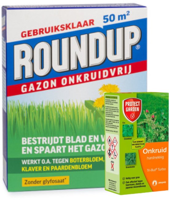 ROUNDUP® Gazon Onkruidvrij 1kg en Protect Garden Tri-But Turbo 100 ml. - Onkruidbestrijding Gazon / Hardnekkig - Voordeelverpakking - Garden Select van Merkloos	