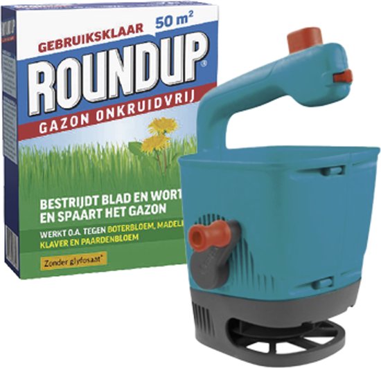 ROUNDUP® Gazon Onkruidvrij 1kg - Gardena Handstrooier - Bestrijdt blad en wortel en spaart het gazon - Werkt tegen o.a. botterbloem, madeliefjes, klaver en paardenbloem van Merkloos	