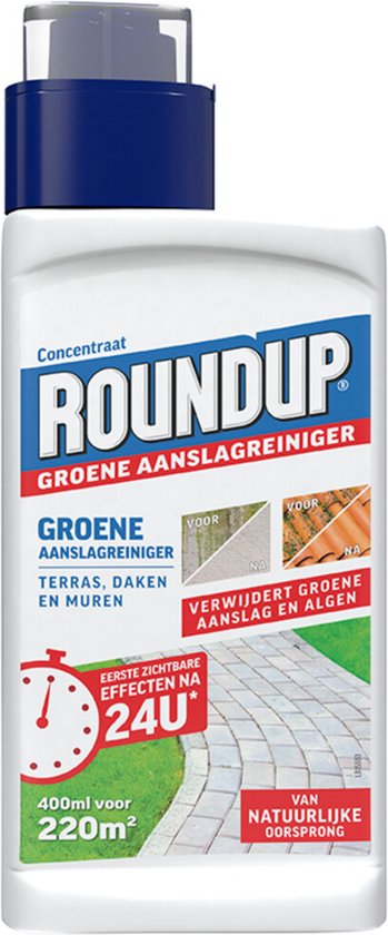 ROUNDUP® Groene Aanslagreiniger Concentraat - Verwijdert Groene aanslag en Algen - Voor Terras, Daken en Muren - 400 ml voor 220 m2