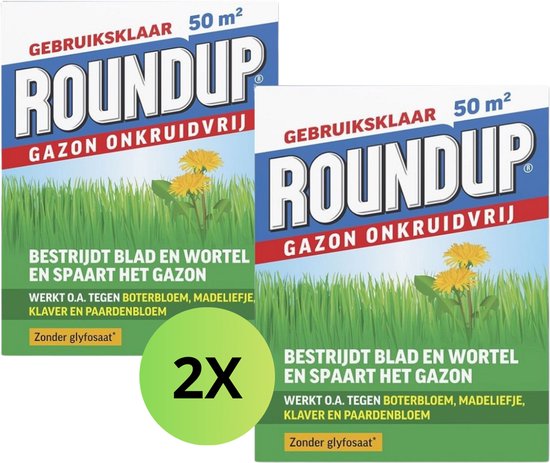 Roundup Onkruidvrij - bestrijdingsmiddel - Onkruid In Gazon - 1 kg Voor 50 m2 - Gazon Bemesten - Voordeelverpakking - Tegen Klaver, Paardenbloemen, Madeliefjes