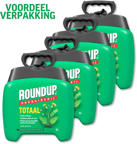 Roundup Totaal Onkruidvrij Kant en Klaar Spray incl. Drukspuit - 4 x 5L voor 200m2 - Onkruidverdelger - Onkruidverwijderaars zonder glyfosaat
