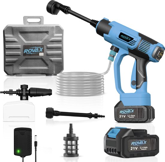 ROVAX Hogedrukreiniger- 2026 Model - Brushless motor - Hogedrukreiniger Accu - Hogedrukreiniger Auto - Draadloze Hogedrukreiniger - Terrasreiniger - Hogedrukspuit- 2x 30000 mAH Accu