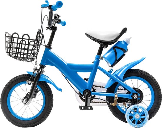 Roxana® Kinderfiets - Blauw, Wit En Zwart - 2 Tot 11 Jaar - Met Zijwieltjes En Mandje - Maximaal Draagvermogen 40 Kg van Roxana