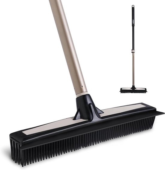 Rubber Broom with Handle 2-in-1 Floor Brush with Floor Puller and Telescopic Handle (137 cm) - Ideal for Carpets, Pet Hair, and Hard Floors - Indoor and Outdoor Use van Vileda