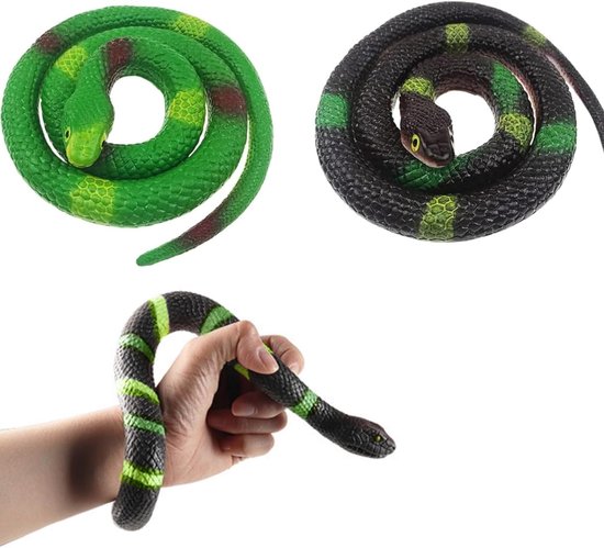Rubber Snake Figuren - Elastische Rubber Slangen - Realistische Rubber Slangen voor het Schrikken van Vogels - Grappen - Halloween Feest - Verpakking van 2 van Merkloos	