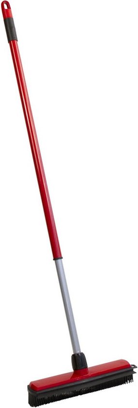 Rubberen bezem / kappersbezem met telescoopsteel en wisser - rood - breed 30 cm - schoonmaakartikelen / bezems van Benson