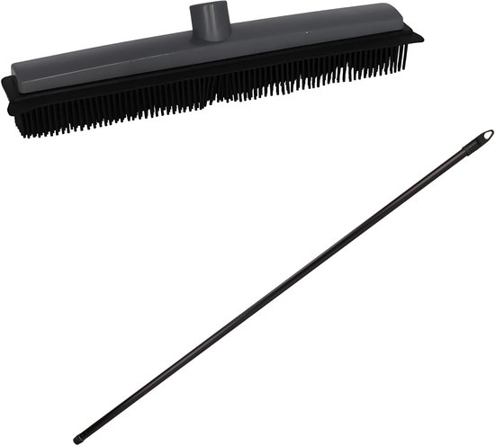 Rubberen bezem - L130 cm - rubber/metaal - zwart - kappersbezem - binnen van Sorbo